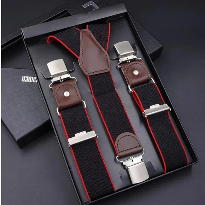 Genuine Leather Suspenders Men 3/6 Clips Male Suspensorios Adjustable Belt Strap Bretelles Vintage Men Clothing Accessories